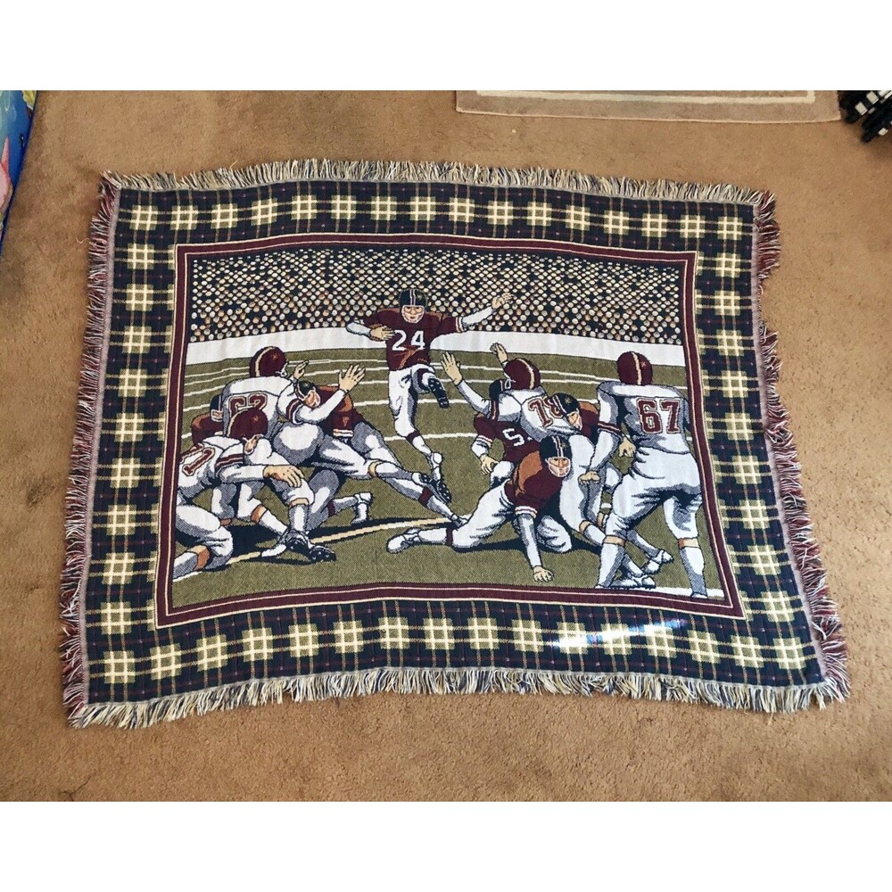 VTG Crown Crafts Wall Hanging Football Game Tapestry 40" x 54" Rug